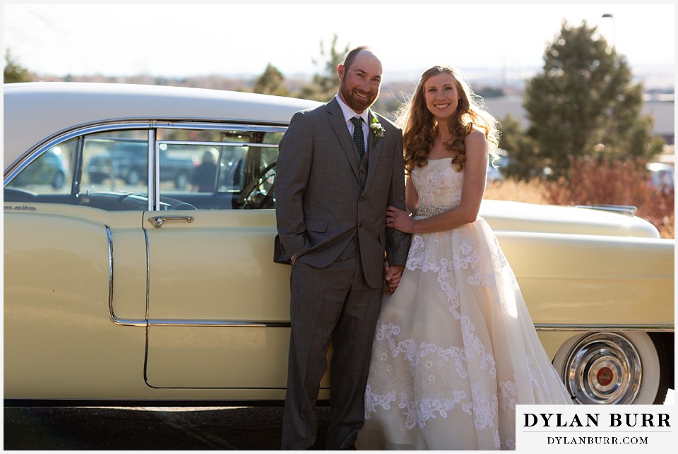 villa parker wedding parker colorado bride and groom by 1955 Cadillac