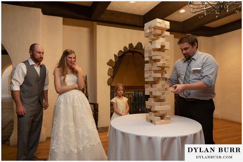 villa parker wedding parker colorado brides brother playing jenga