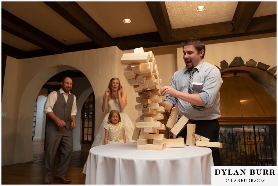 villa parker wedding parker colorado jenga tower begins to fall