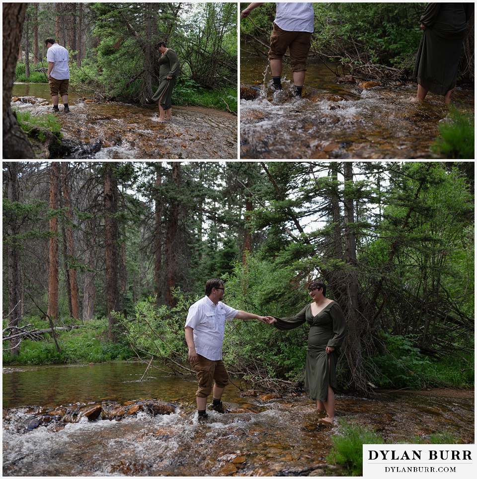 water engagement session rocky mountain national park walking upstream and exploring