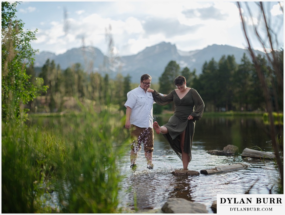 water fun engagement session rocky mountain national park