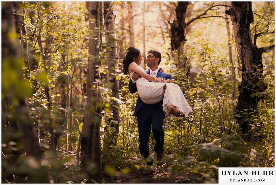 wild basin lodge hindu wedding couple in aspen trees