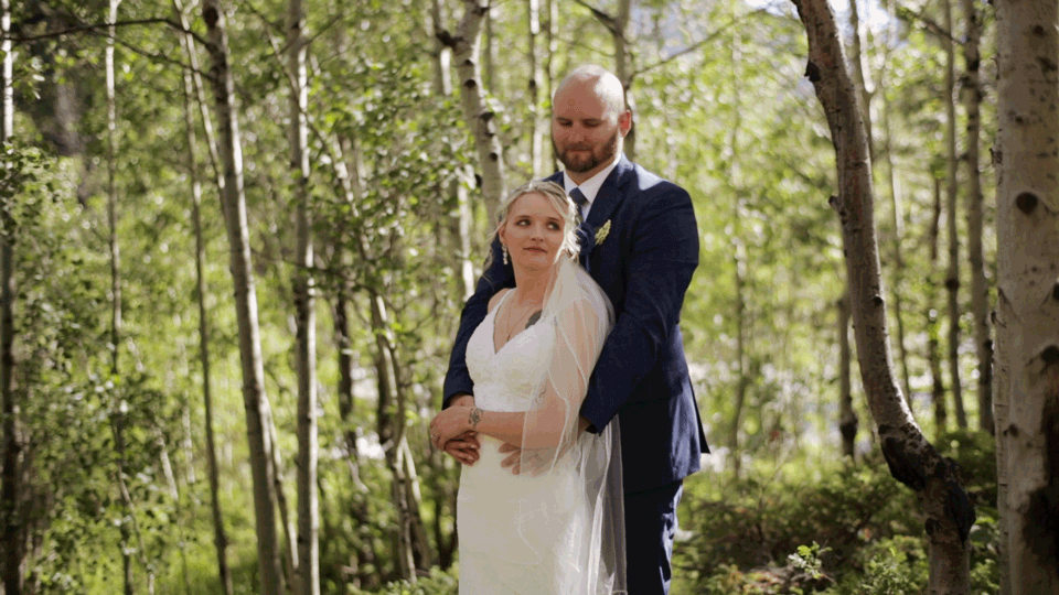 wild basin lodge wedding cinemagraph couple in the trees