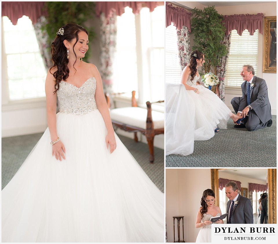 willow ridge manor wedding bride and father opening a gift