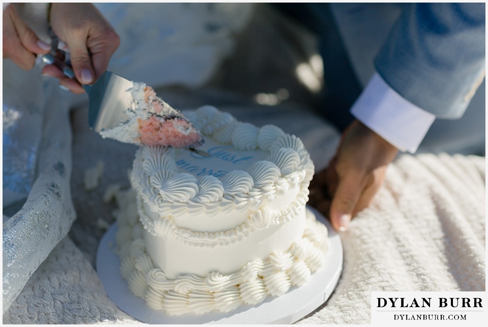 winter elopement wedding near winter park colorado wedding cake