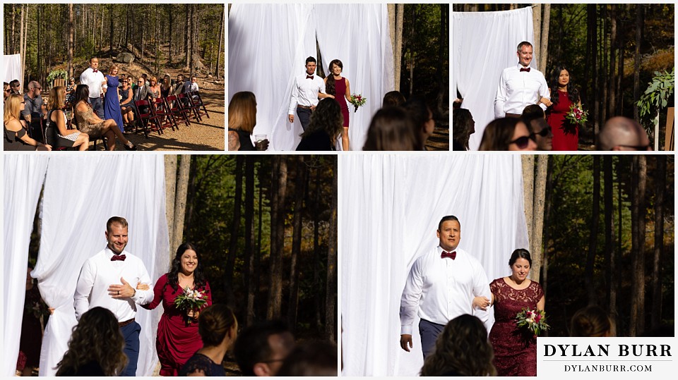 winter park mountain lodge wedding colorado bridal party walking down aisle