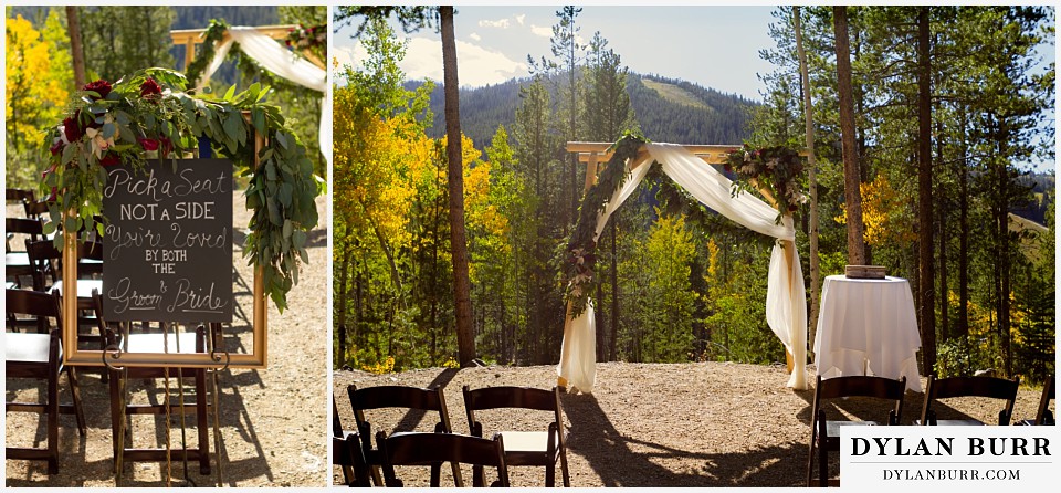 winter park mountain lodge wedding colorado pick a seat not a side sign wedding arbor