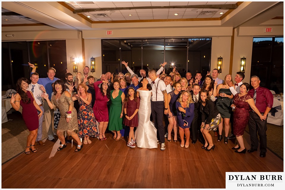 winter park mountain lodge wedding colorado everyone at reception group photo