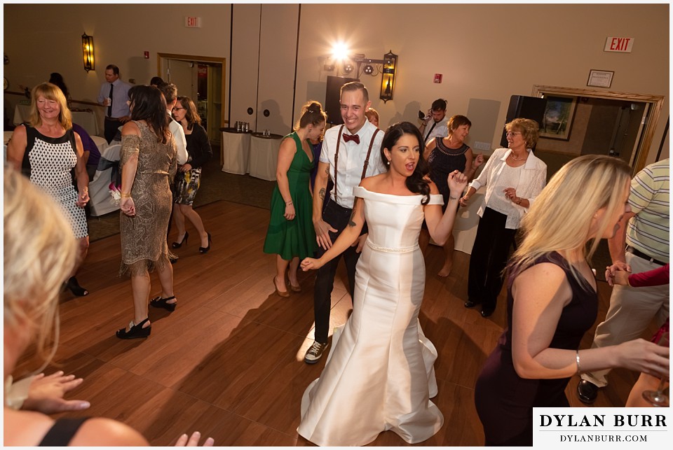 winter park mountain lodge wedding colorado bride and groom dancing at reception