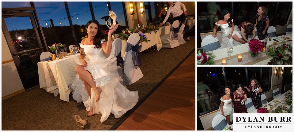 winter park mountain lodge wedding colorado bride removing heels in favor of converse shoes