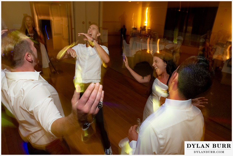 winter park mountain lodge wedding colorado bride and groom partying