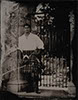 wedding wet plate of scottish groom outside cherokee ranch and castle in sedalia and castle pines